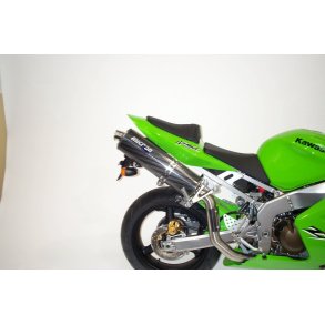 Micron Kawasaki ZX-6R 03-04, slip-on high position med oval lydd�mper i titanium