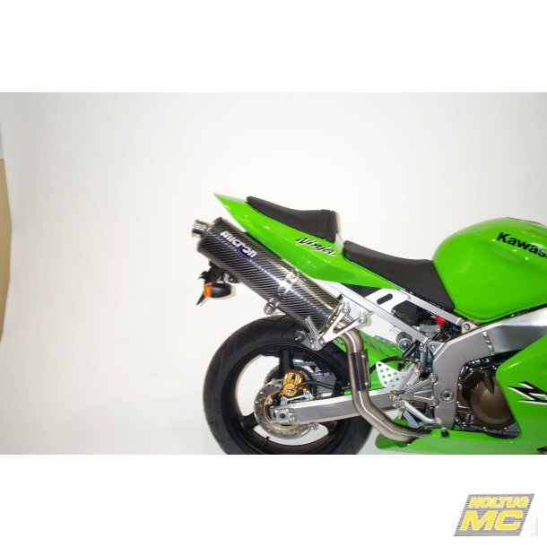 Micron Kawasaki ZX-6R 03-04, slip-on high position med oval lydd�mper i titanium