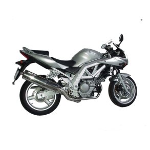 Micron Suzuki SV650 03-> komplet 2/1 system med oval lydd�mper i blankpoleret rustfrit st�l.