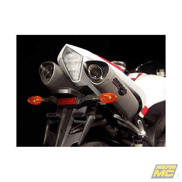 Micron Yamaha YZF-R1 07-08 slip-on med to GP-style lydd�mpere i coated sort rustfrit st�l
